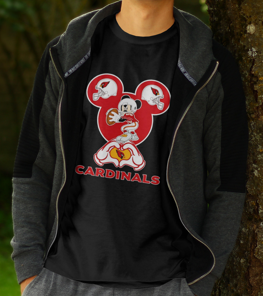 Arizona Cardinals Mickey Mouse Heart Hands Football Helmets T-Shirt