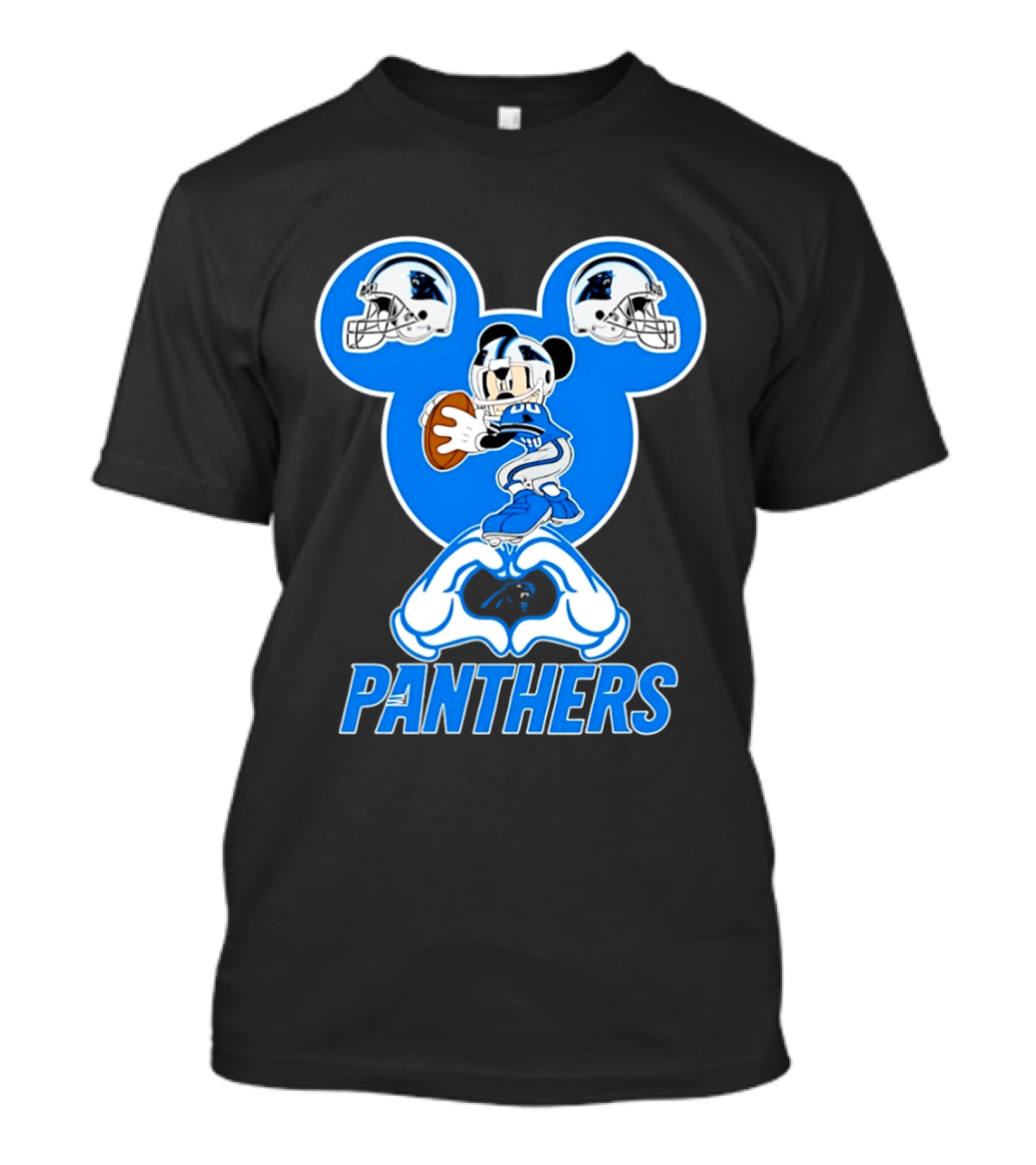 Panthers Mickey Mouse Football Love Heart Hands T-Shirt
