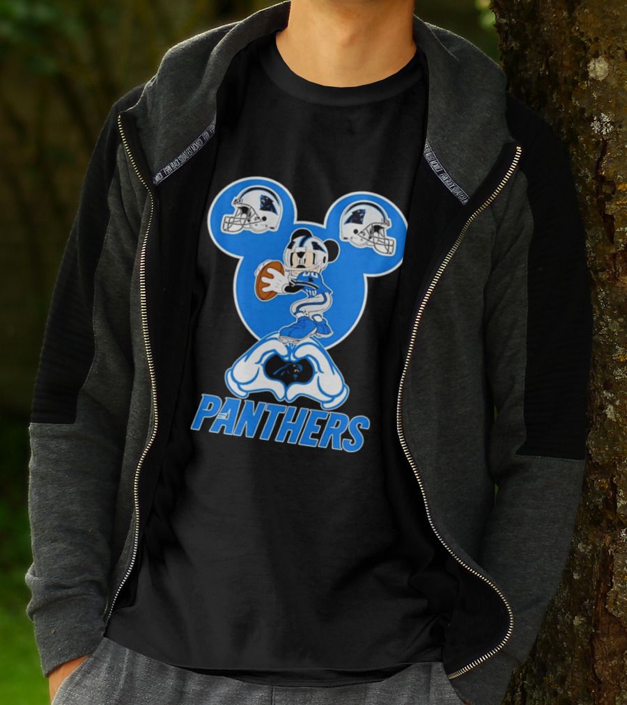 Panthers Mickey Mouse Football Love Heart Hands T-Shirt