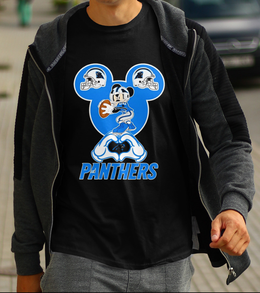 Panthers Mickey Mouse Football Love Heart Hands T-Shirt