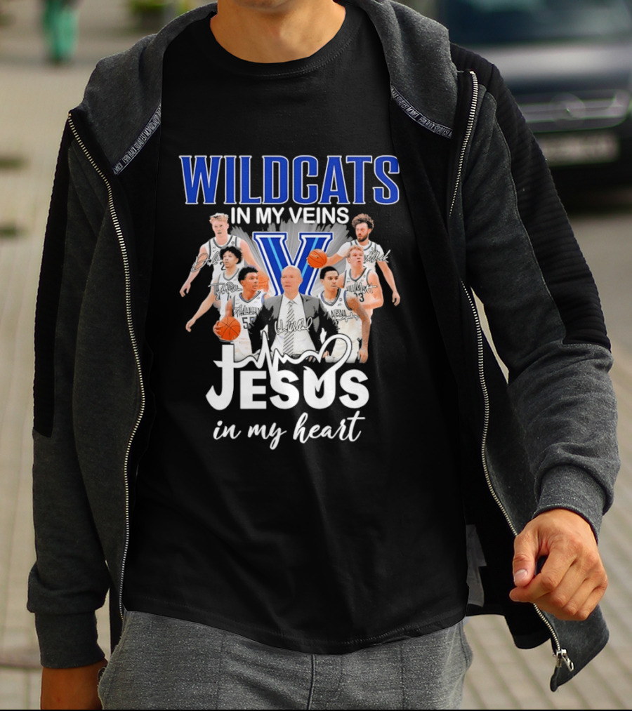 Wildcats In My Veins Jesus In My Heart Villanova Basketball Team Coach Kevin Willard T-Shirt