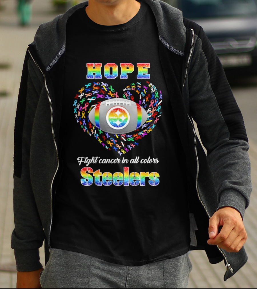 Hope Fight Cancer In All Colors Steelers Rainbow Football T-Shirt