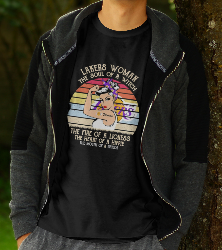 Lakers Woman Soul Of A Witch Fire Of A Lioness Heart Of A Hippie Mouth Of A Sailor T-Shirt