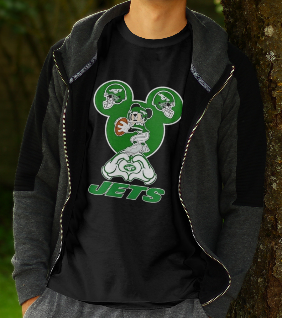 New York Jets Mickey Mouse Football Heart Hands T-Shirt