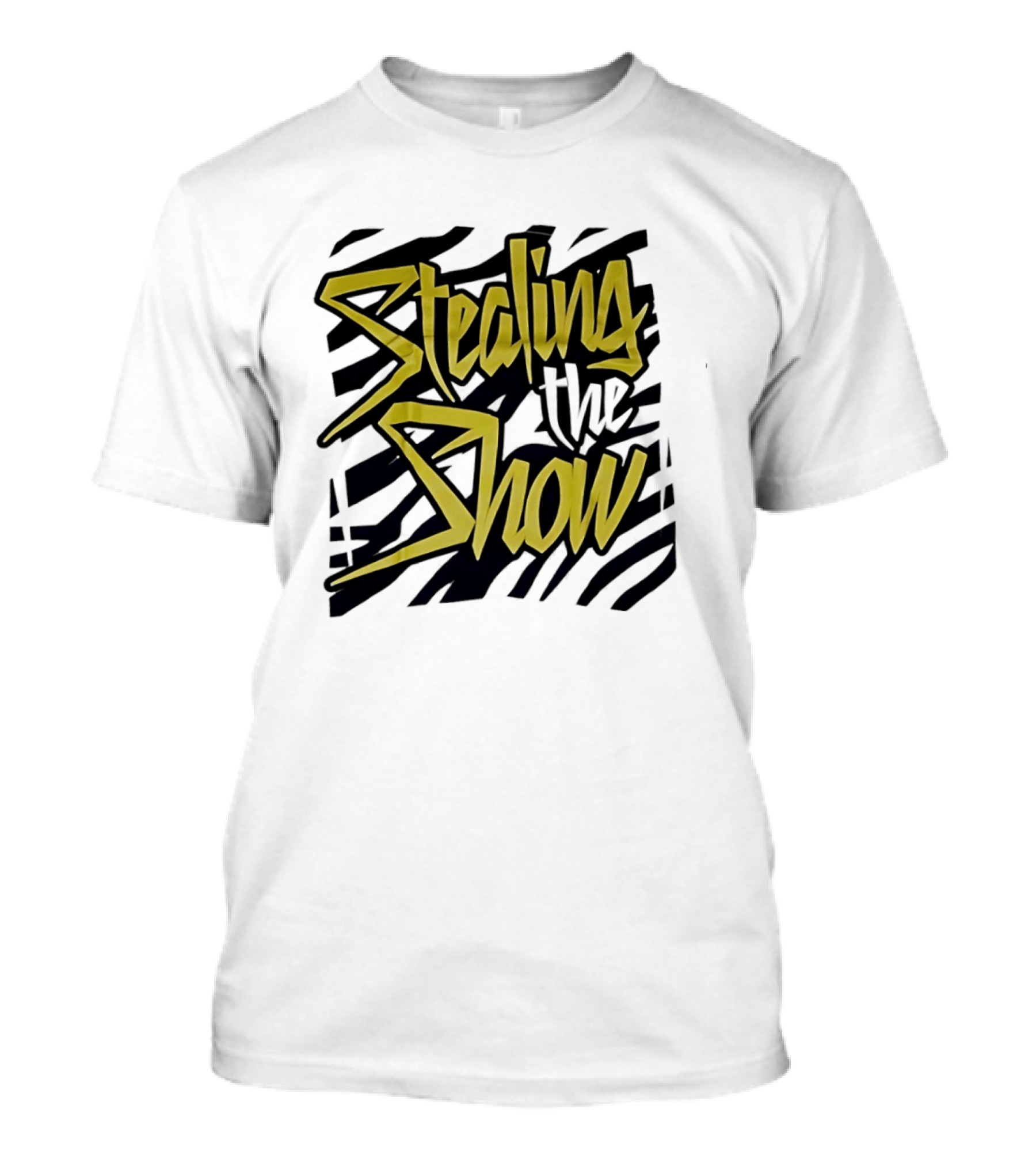 Stealing The Show Bold Graffiti Style Text On Striped T-Shirt