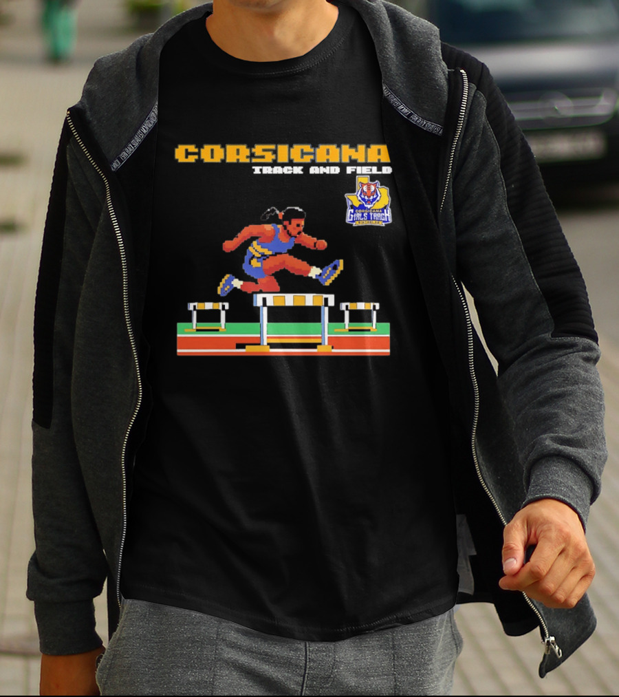 Corsicana Girls Track Female Hurdle Pixel Art Tiger T-Shirt