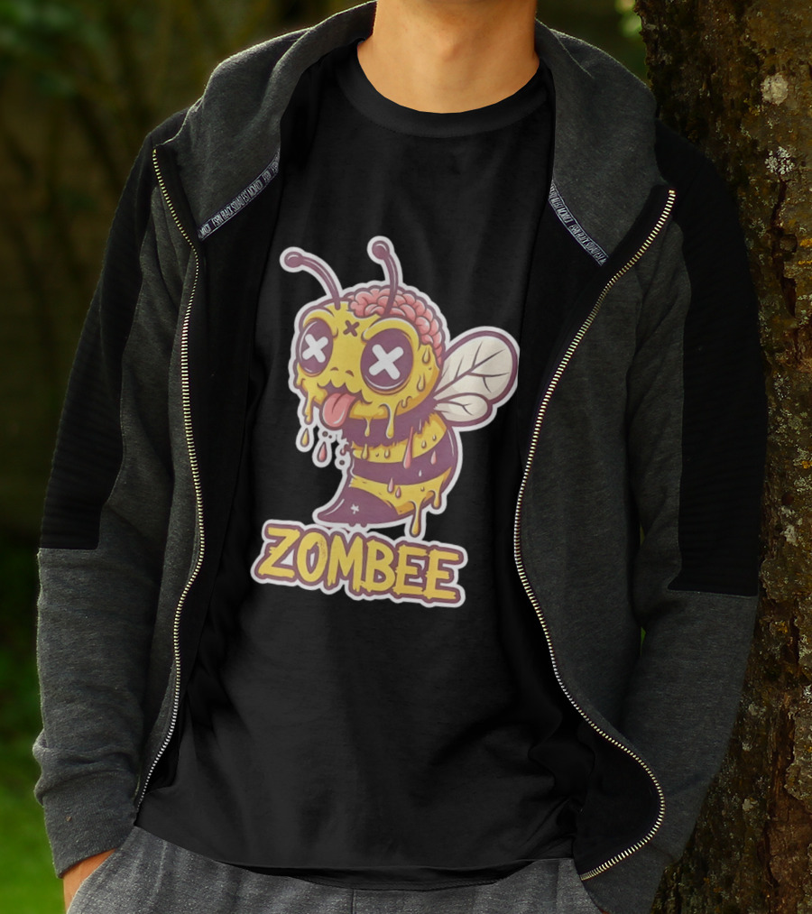 Zombee Dripping Brain Honey Zombie Insect Pun T-Shirt