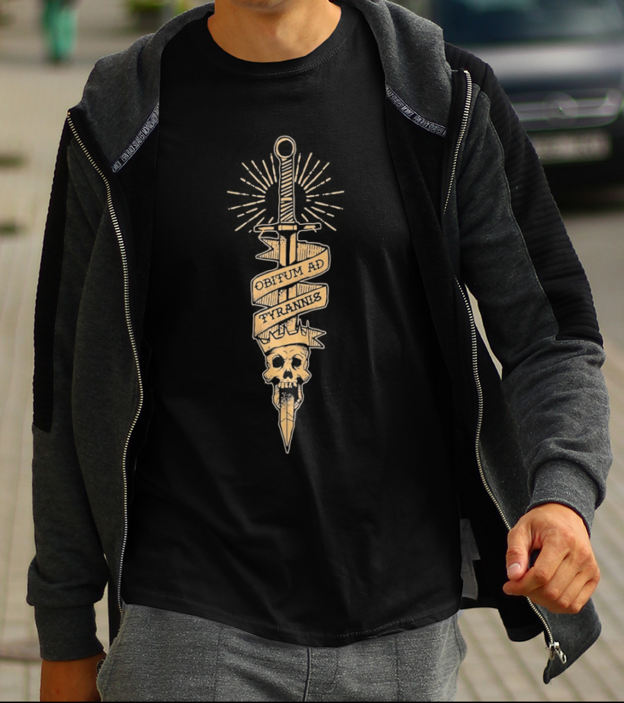 Obitum Tyrannis Latin Skull Sword Death To Tyrants T-Shirt