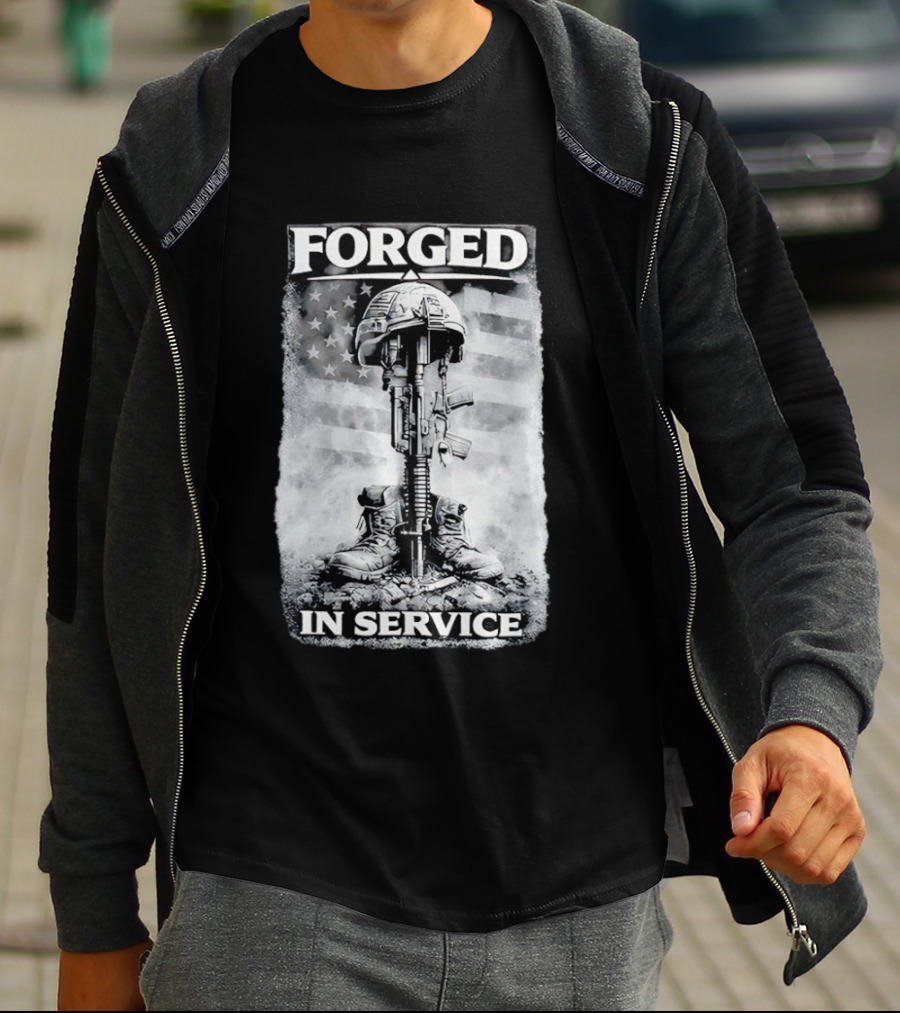 Forged In Service USA American Flag Military T-Shirt