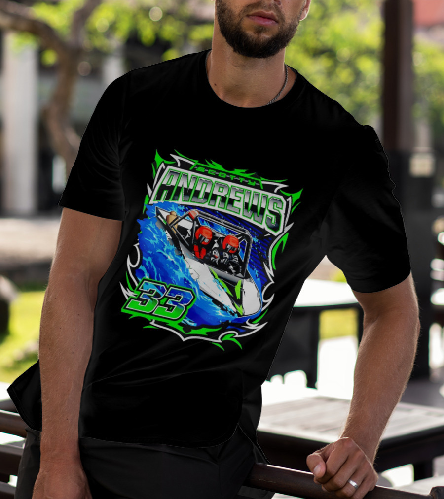 Scotty Andrews 33 Racing Driver Hydroplane Speedboat Adventure T-Shirt