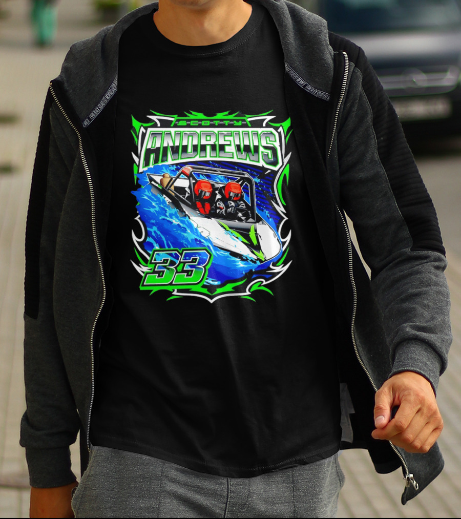 Scotty Andrews 33 Racing Driver Hydroplane Speedboat Adventure T-Shirt