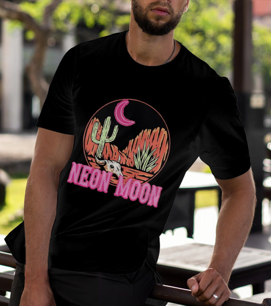 Neon Moon Cactus Skull Desert Scene T-Shirt