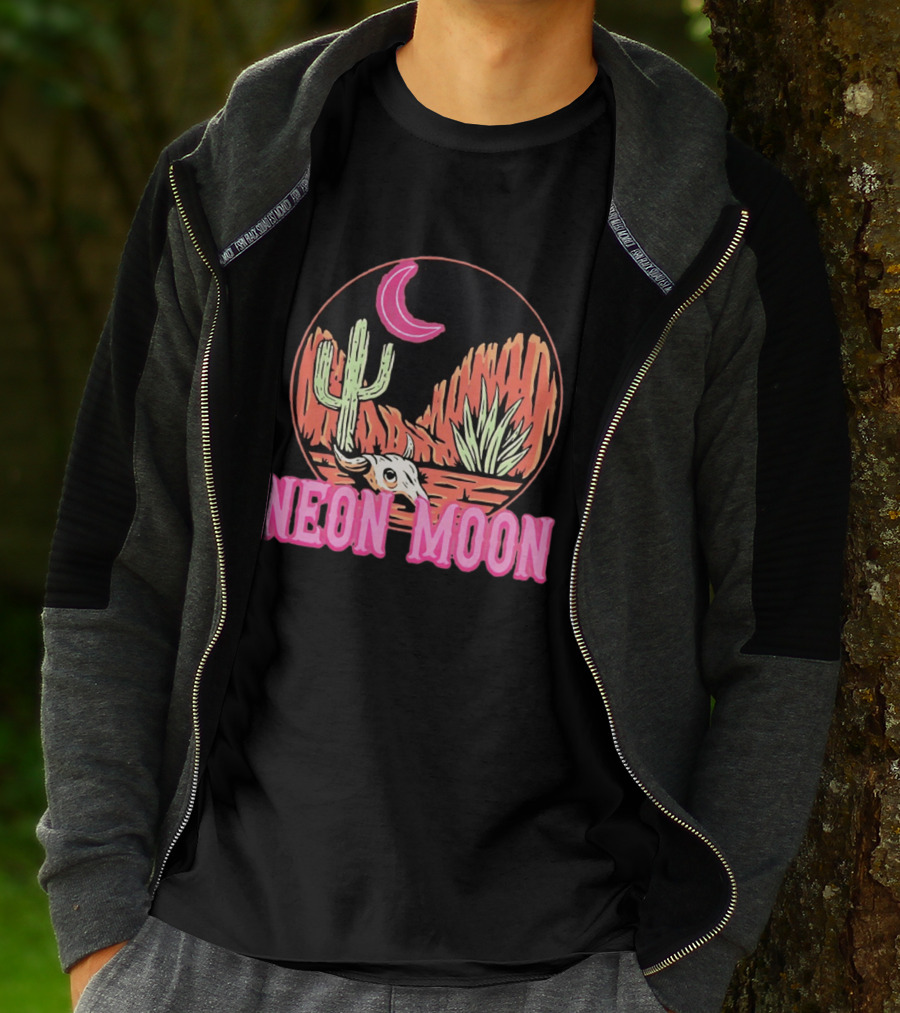 Neon Moon Cactus Skull Desert Scene T-Shirt