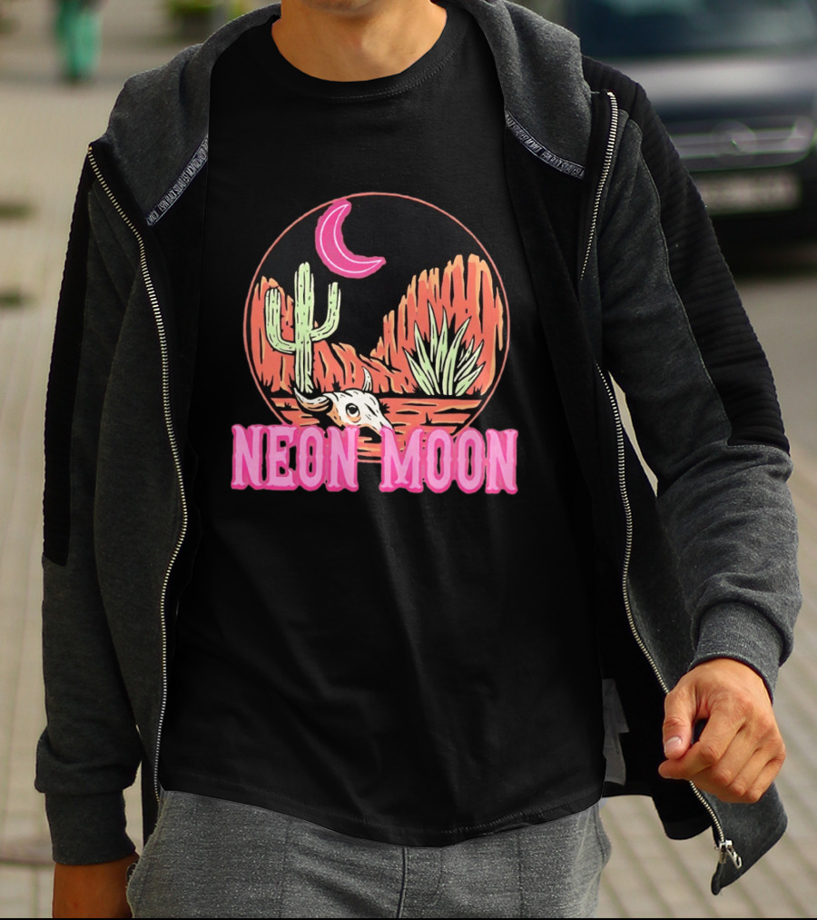 Neon Moon Cactus Skull Desert Scene T-Shirt