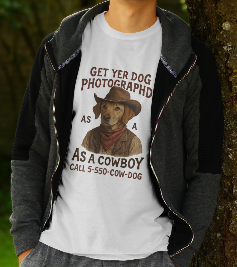 Get Yer Dog Photographed As A Cowboy Call 5 550 Cow Dog T-Shirt