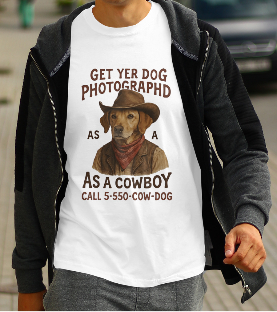 Get Yer Dog Photographed As A Cowboy Call 5 550 Cow Dog T-Shirt