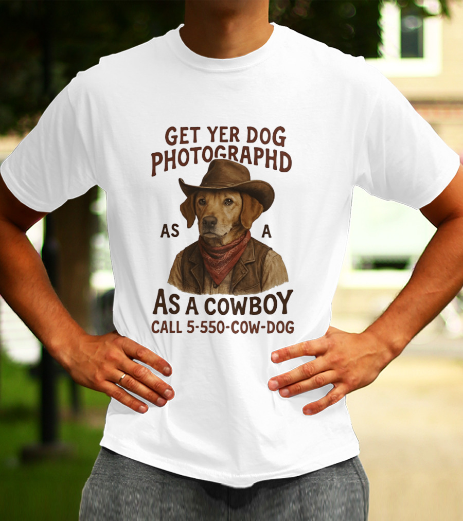Get Yer Dog Photographed As A Cowboy Call 5 550 Cow Dog T-Shirt