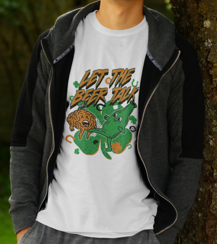 Let The Beer Talk St. Patrick's Day Brain Shamrock Bottle T-Shirt