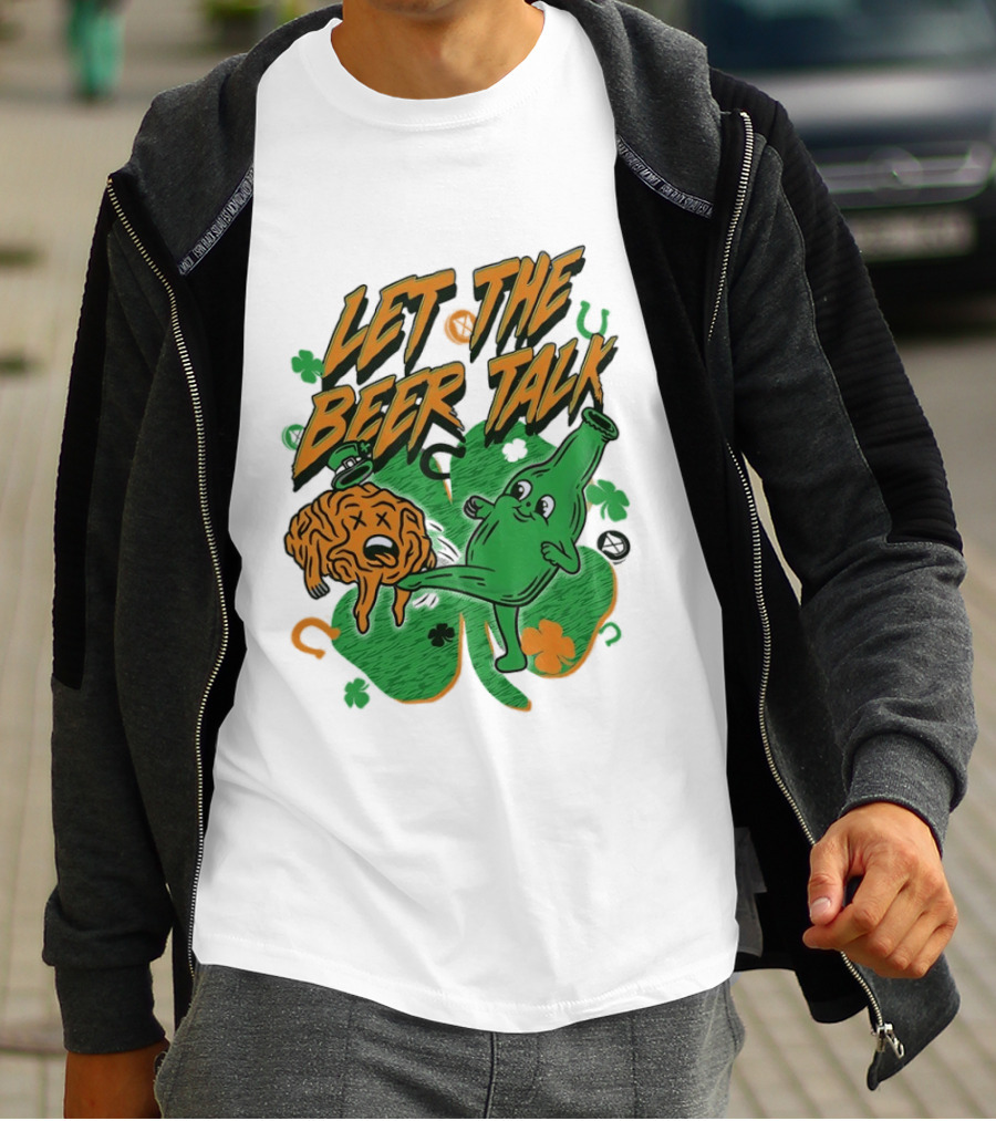 Let The Beer Talk St. Patrick's Day Brain Shamrock Bottle T-Shirt