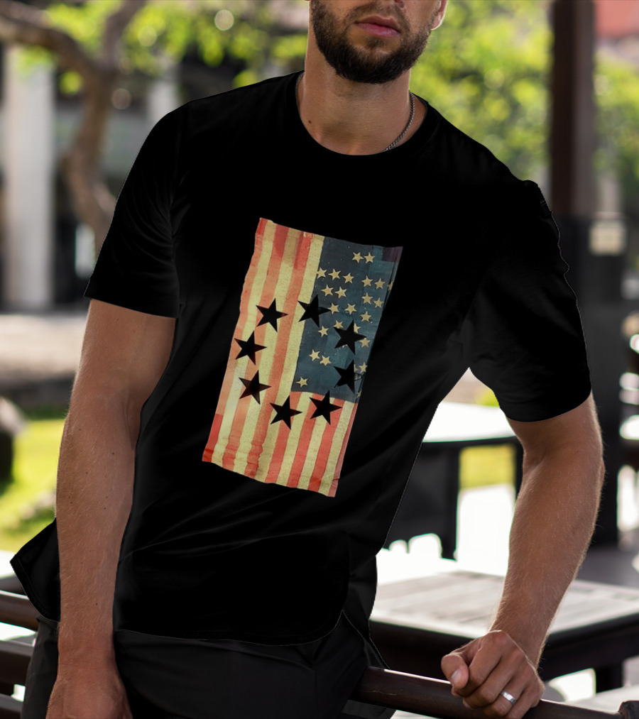 American Flag Black Stars Vintage Style Patriotic T-Shirt