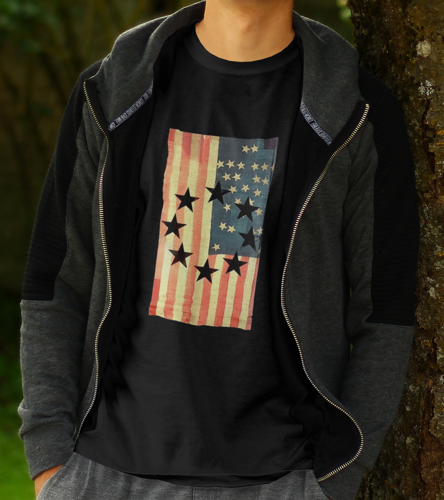 American Flag Black Stars Vintage Style Patriotic T-Shirt
