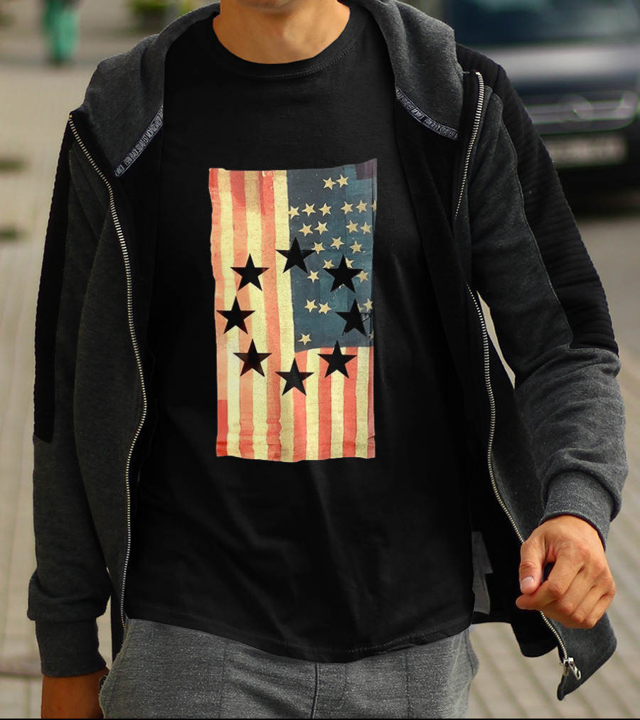 American Flag Black Stars Vintage Style Patriotic T-Shirt