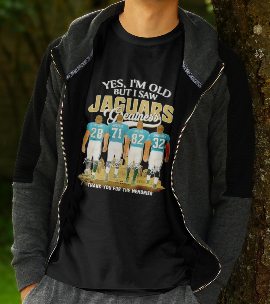 Yes I'm Old But I Saw Jaguars Greatness Taylor Boselli Smith Jones Drew City Skyline Thank You For The Memories T-Shirt