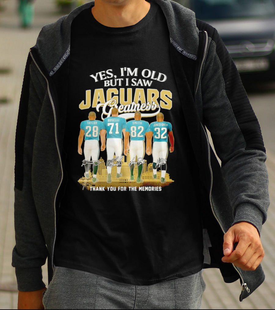 Yes I'm Old But I Saw Jaguars Greatness Taylor Boselli Smith Jones Drew City Skyline Thank You For The Memories T-Shirt