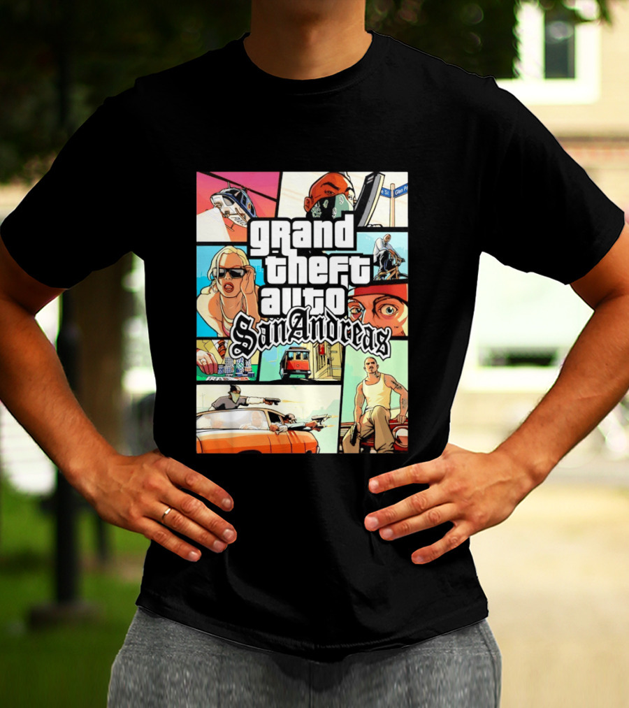 Grand Theft Auto San Andreas Art Collage Characters Scenes T-Shirt