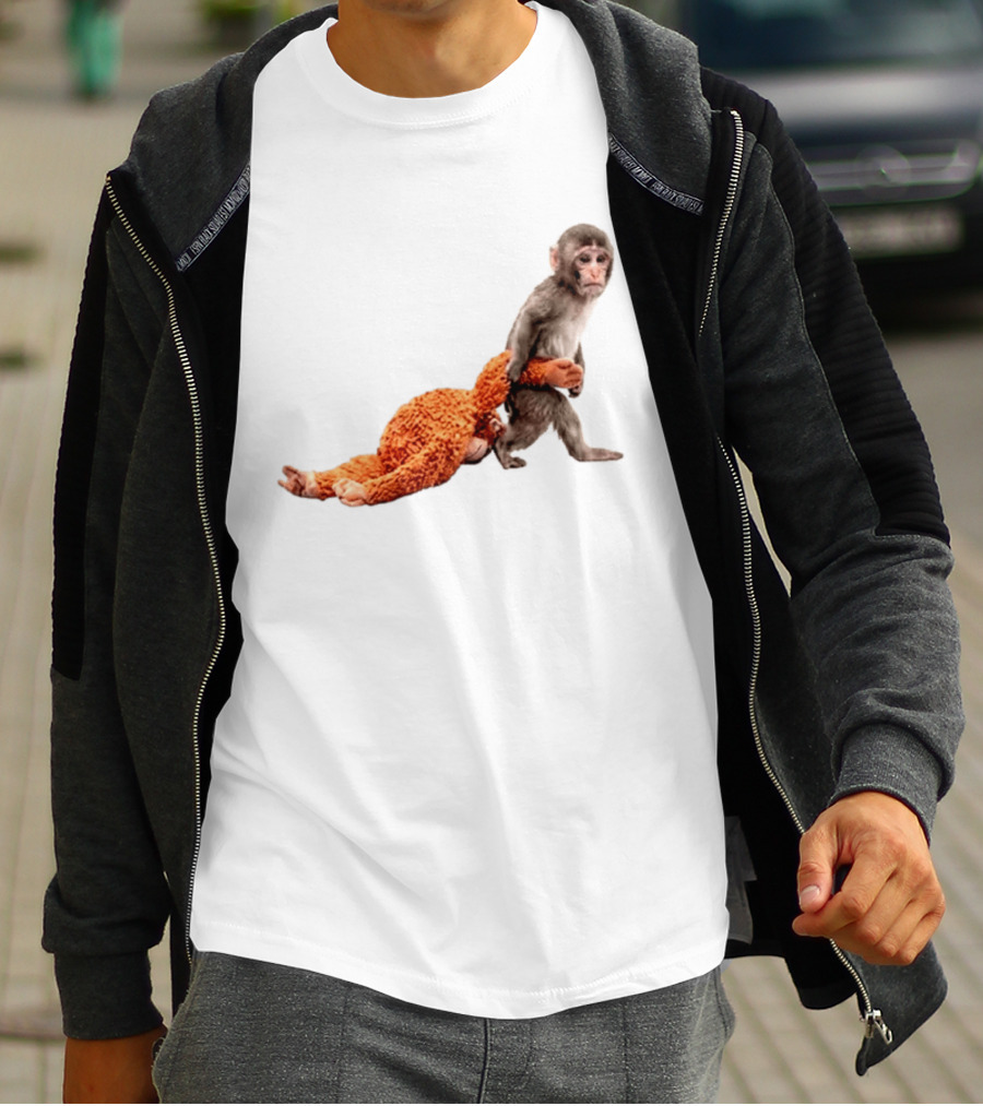 Baby Monkey Dragging Plush Toy Punch T-Shirt