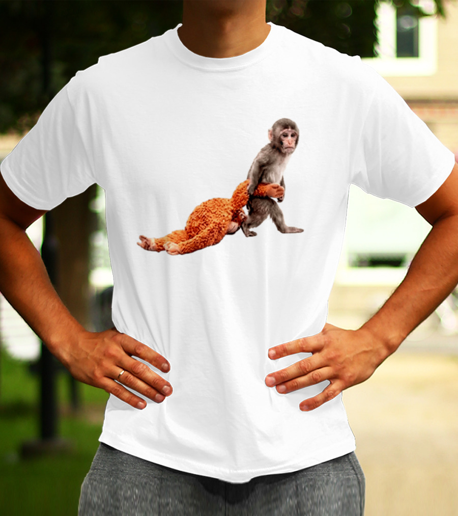 Baby Monkey Dragging Plush Toy Punch T-Shirt