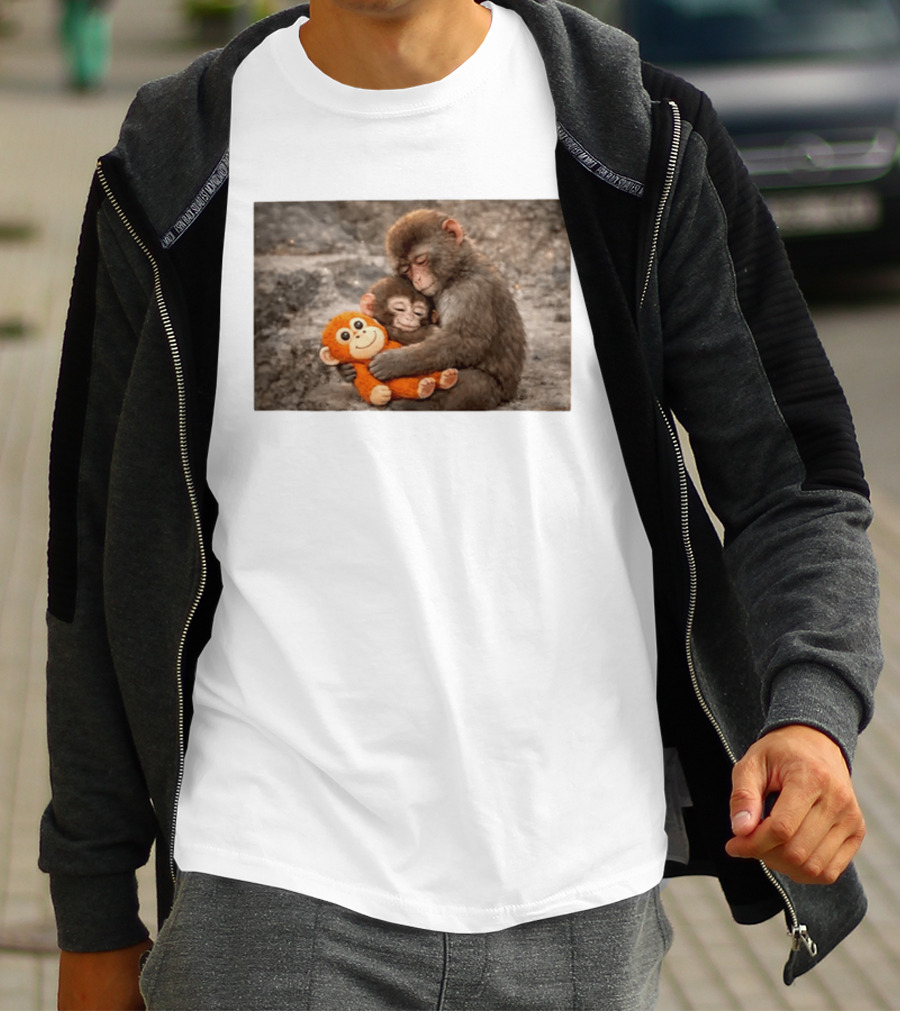Baby Monkey Hugging Toy And Friend T-Shirt