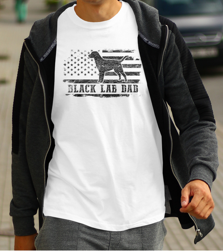 Black Lab Dad American Flag Labrador Retriever T-Shirt