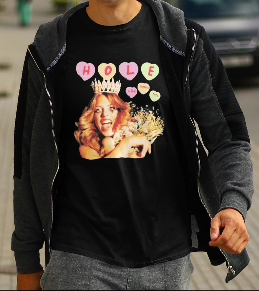 Hole Live Through This Candies Heart Vintage Style Crown And Flowers T-Shirt