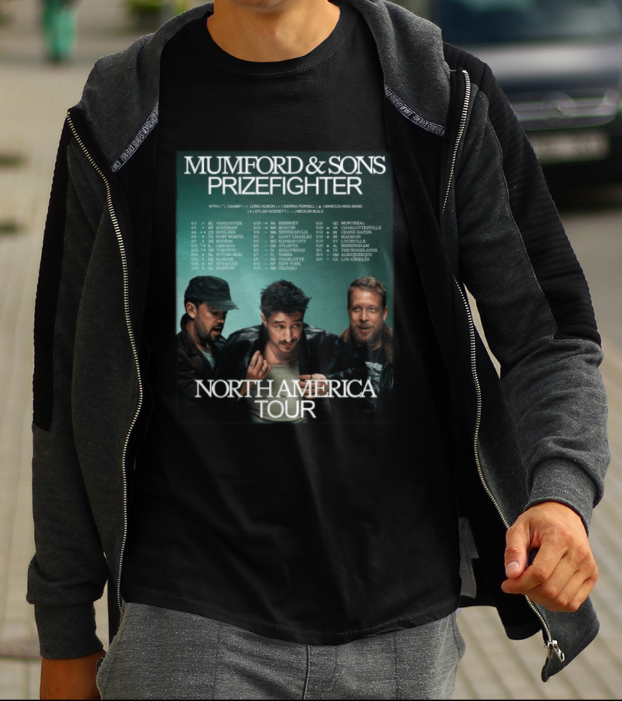 Mumford And Sons Prizefighter North America Tour 2026 City Dates Vancouver Montreal Austin T-Shirt