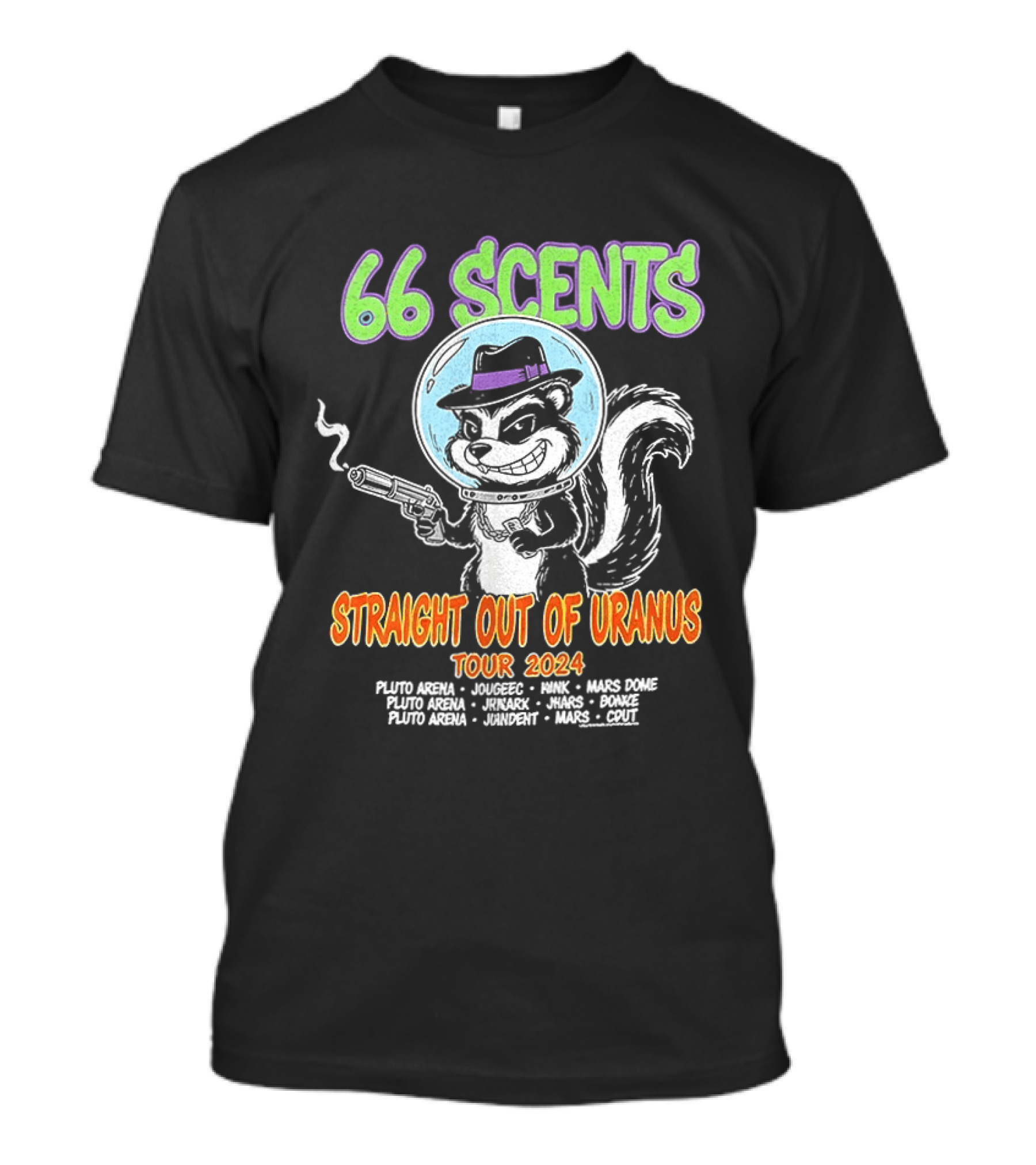 66 Scents Straight Out Of Uranus Tour 2024 Skunk Smoking Gun Adventure T-Shirt