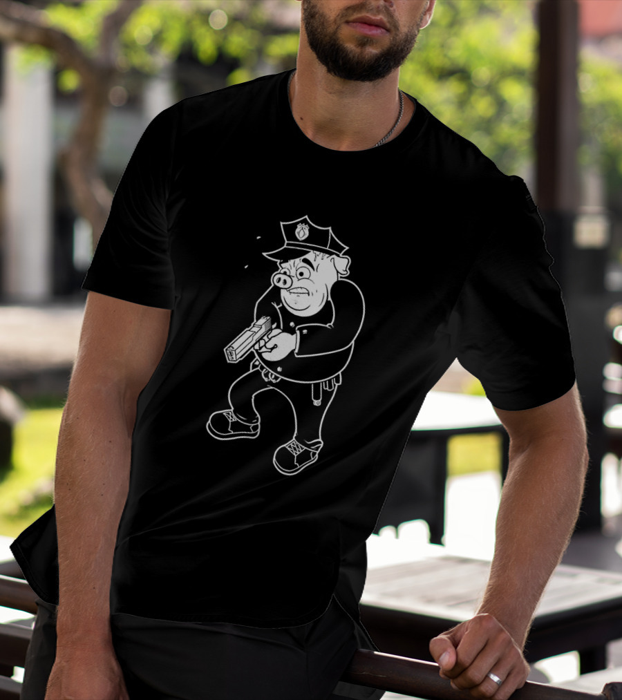 ACAB Pig Cop Cartoon Character With Gun T-Shirt