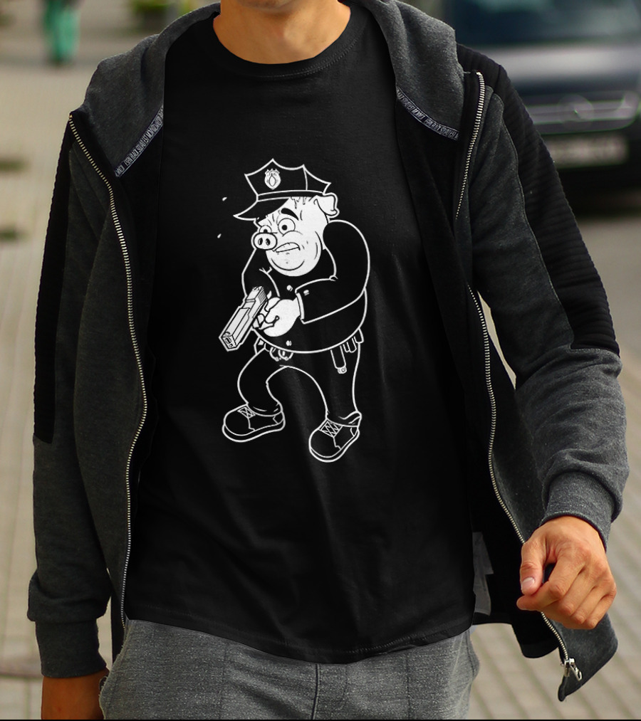 ACAB Pig Cop Cartoon Character With Gun T-Shirt