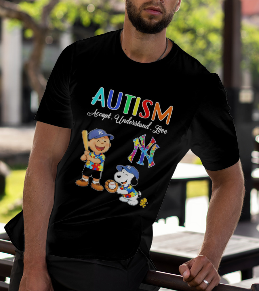 Charlie Brown Snoopy New York Yankees Autism Accept Understand Love T-Shirt