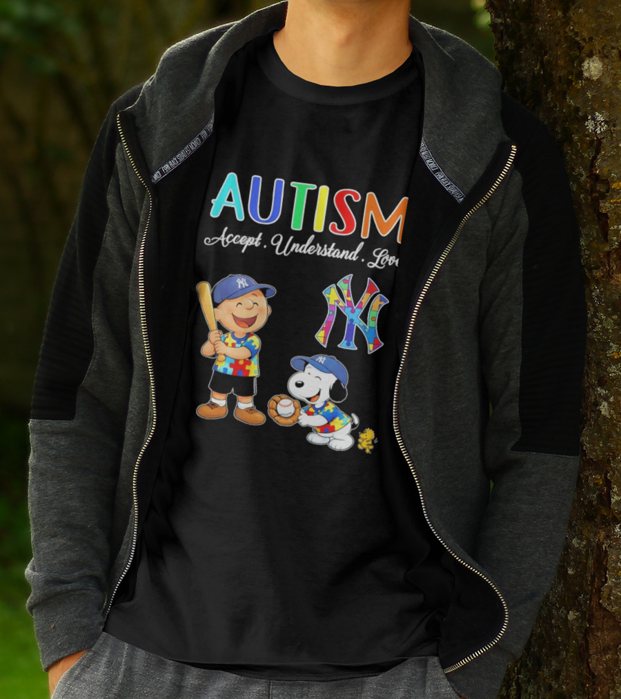 Charlie Brown Snoopy New York Yankees Autism Accept Understand Love T-Shirt