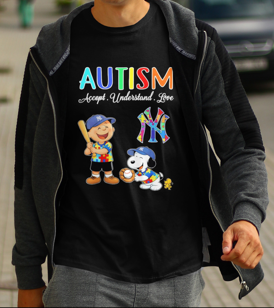 Charlie Brown Snoopy New York Yankees Autism Accept Understand Love T-Shirt