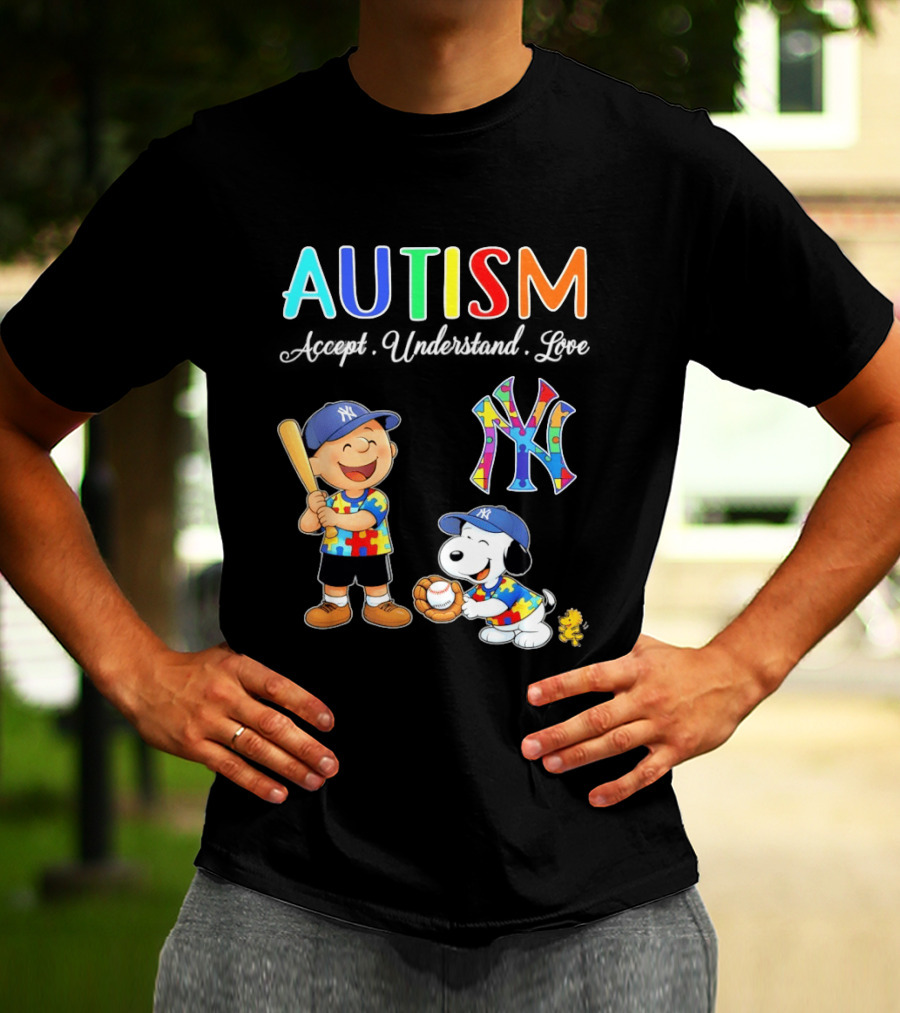 Charlie Brown Snoopy New York Yankees Autism Accept Understand Love T-Shirt