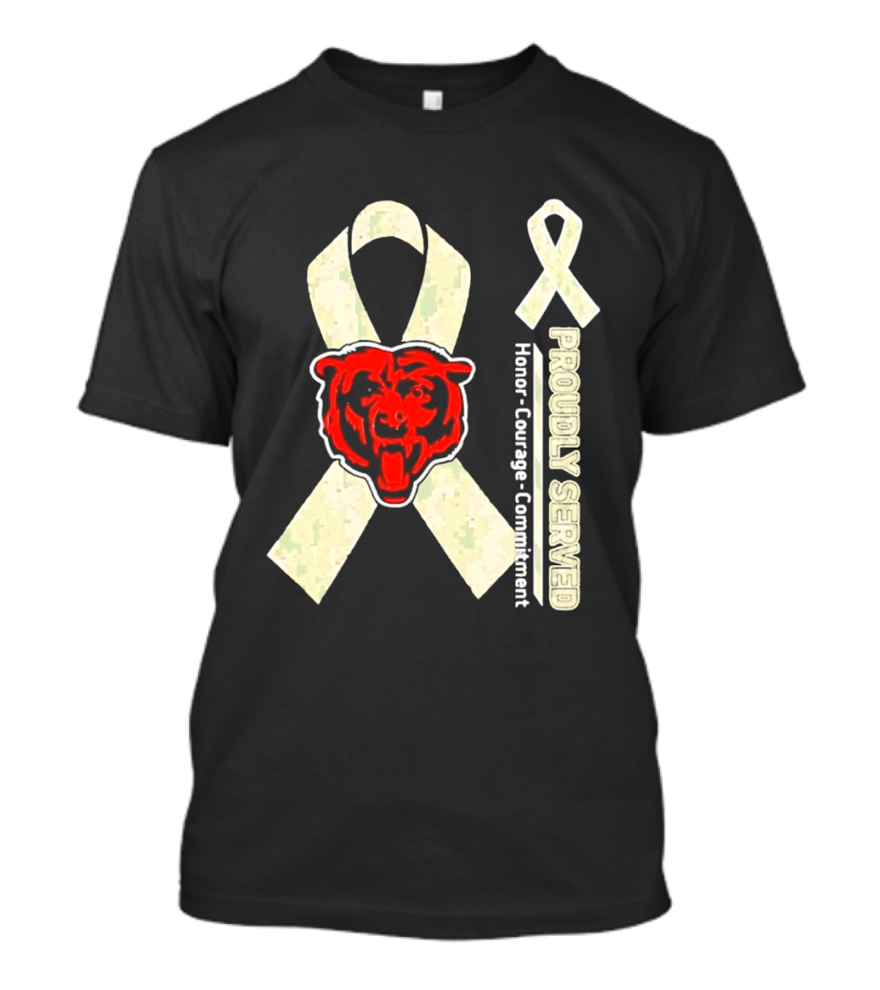 Chicago Bears Proudly Served Honor Courage Commitment Support Ribbon T-Shirt