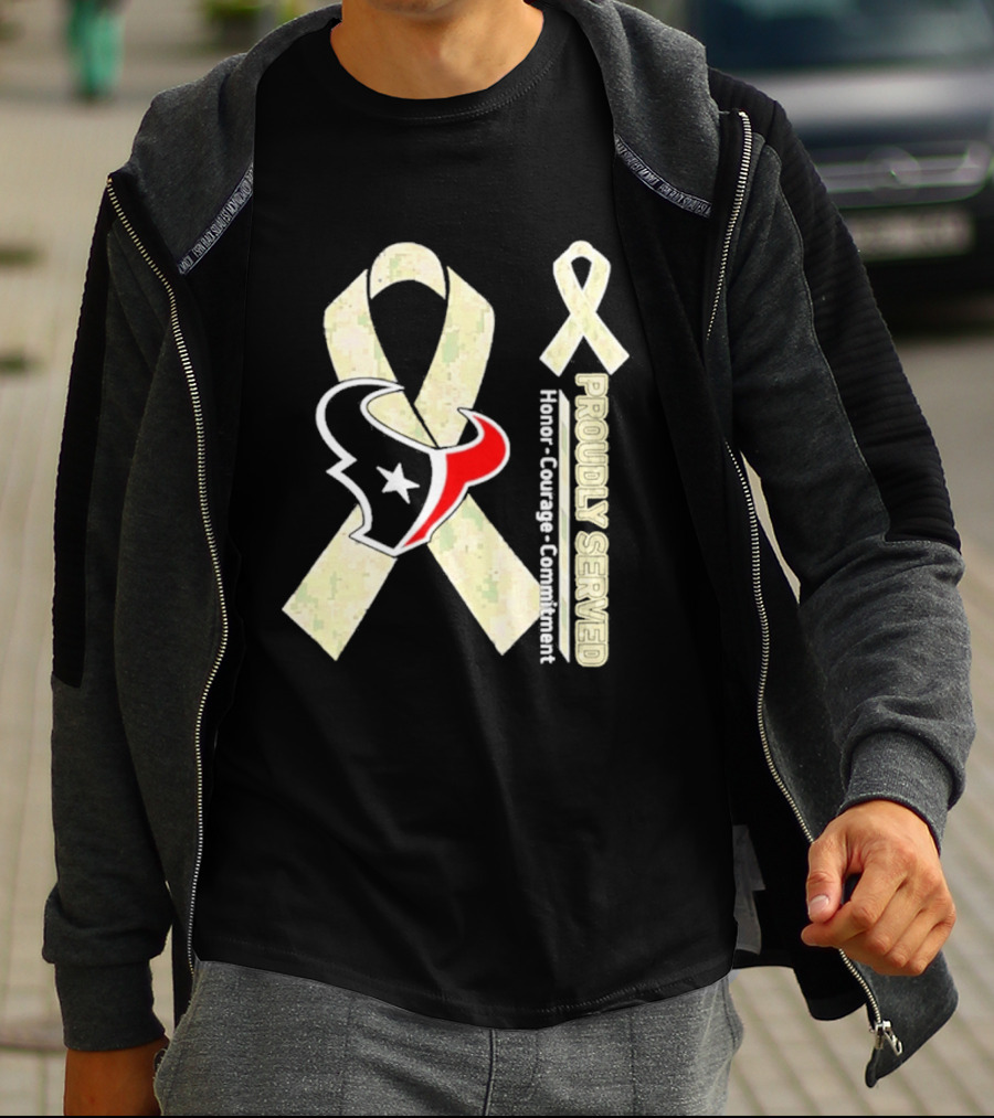 Houston Texans Camo Ribbon Proudly Served Honor Courage Commitment T-Shirt