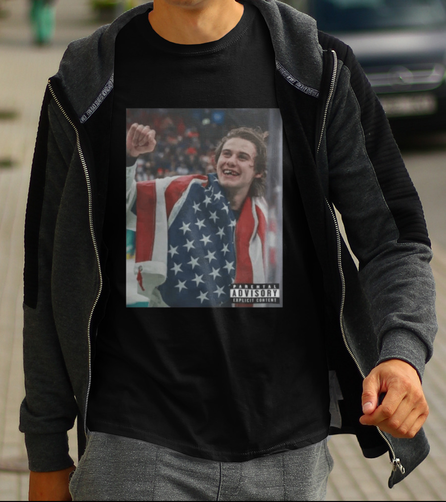 Parental Advisory USA Flag Jack Hughes Lost Teeth T-Shirt