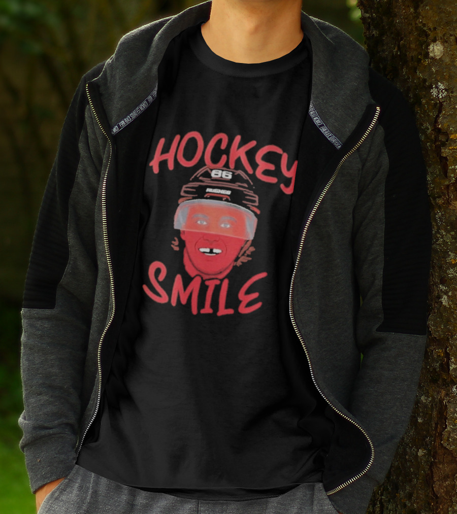 Jack Hughes Hockey Smile Team USA Helmet T-Shirt