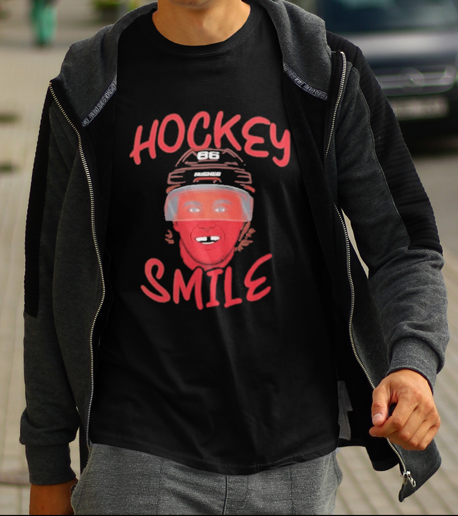 Jack Hughes Hockey Smile Team USA Helmet T-Shirt