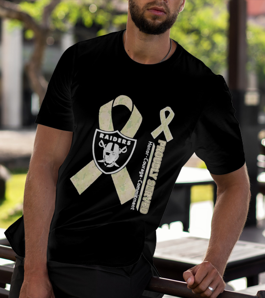 Las Vegas Raiders Camouflage Ribbon Proudly Served Honor Courage Commitment T-Shirt