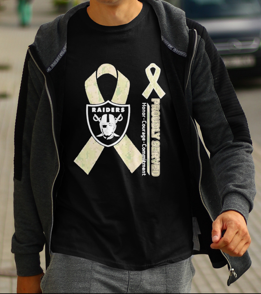 Las Vegas Raiders Camouflage Ribbon Proudly Served Honor Courage Commitment T-Shirt