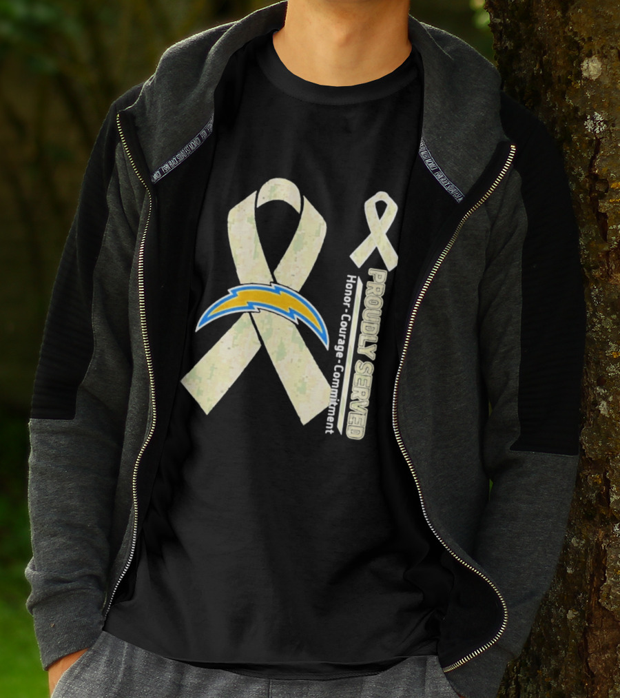 Los Angeles Chargers Proudly Served Honor Courage Commitment Ribbon T-Shirt